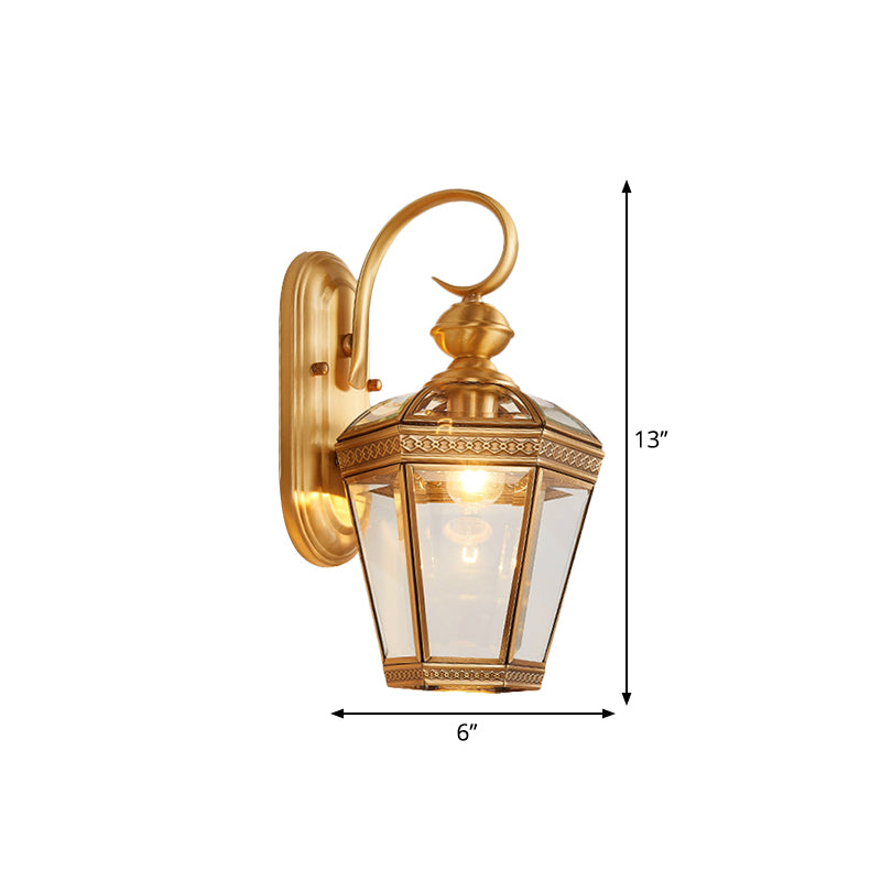 Lantern Hall Wall Lamp Traditional Metal 1 Head Brass Wall Mounted Light with Clear Glass Shade, 6"/7.5" W Clearhalo 'Wall Lamps & Sconces' 'Wall Lights' Lighting' 274193