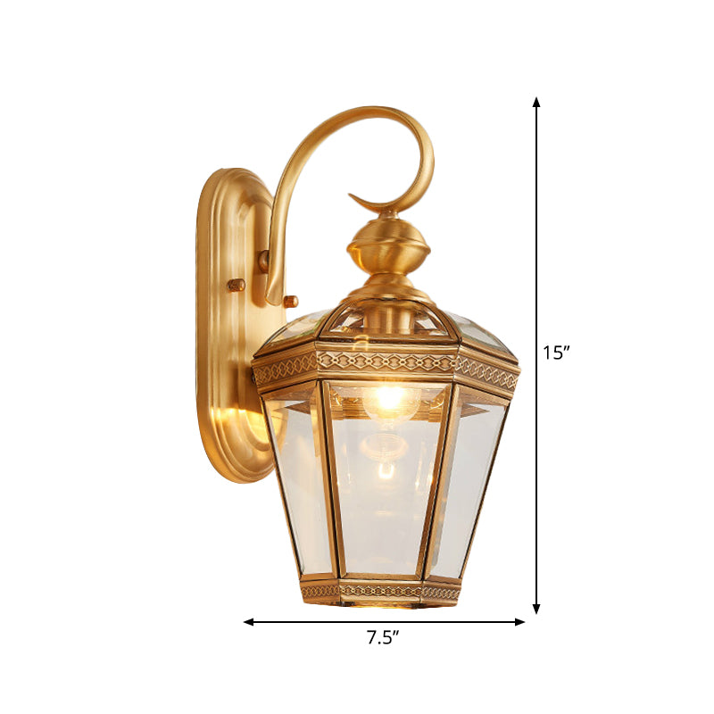 Lantern Hall Wall Lamp Traditional Metal 1 Head Brass Wall Mounted Light with Clear Glass Shade, 6"/7.5" W Clearhalo 'Wall Lamps & Sconces' 'Wall Lights' Lighting' 274194