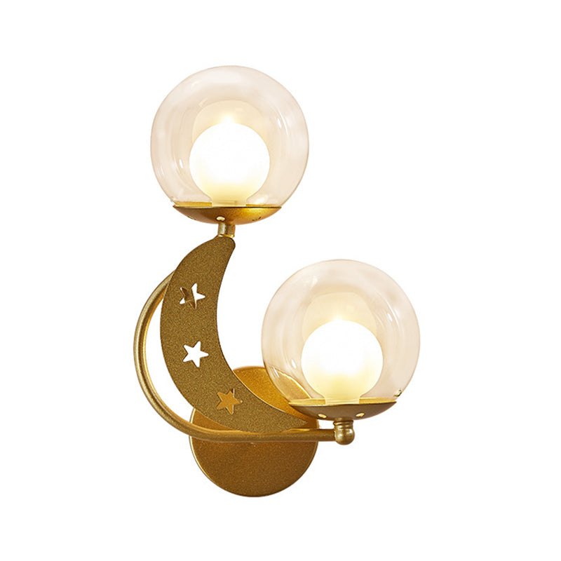 Left/Right Ball Wall Sconce Modern Style 2-Light Clear Glass Wall Mount Lamp Kit in Black/Gold Clearhalo 'Cast Iron' 'Glass' 'Industrial' 'Modern wall lights' 'Modern' 'Tiffany' 'Traditional wall lights' 'Wall Lamps & Sconces' 'Wall Lights' Lighting' 274205