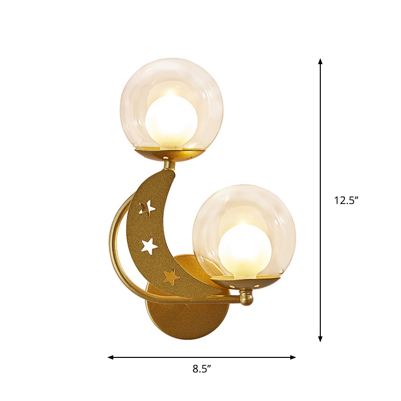 Left/Right Ball Wall Sconce Modern Style 2-Light Clear Glass Wall Mount Lamp Kit in Black/Gold Clearhalo 'Cast Iron' 'Glass' 'Industrial' 'Modern wall lights' 'Modern' 'Tiffany' 'Traditional wall lights' 'Wall Lamps & Sconces' 'Wall Lights' Lighting' 274206