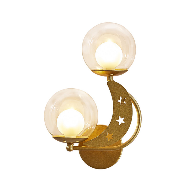 Left/Right Ball Wall Sconce Modern Style 2-Light Clear Glass Wall Mount Lamp Kit in Black/Gold Clearhalo 'Cast Iron' 'Glass' 'Industrial' 'Modern wall lights' 'Modern' 'Tiffany' 'Traditional wall lights' 'Wall Lamps & Sconces' 'Wall Lights' Lighting' 274211