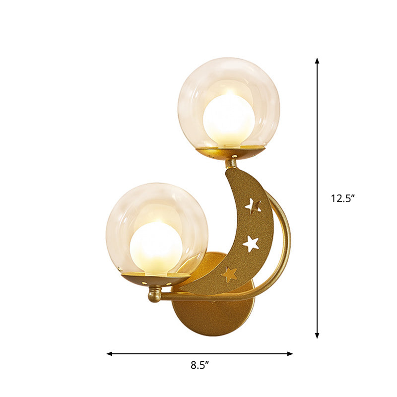 Left/Right Ball Wall Sconce Modern Style 2-Light Clear Glass Wall Mount Lamp Kit in Black/Gold Clearhalo 'Cast Iron' 'Glass' 'Industrial' 'Modern wall lights' 'Modern' 'Tiffany' 'Traditional wall lights' 'Wall Lamps & Sconces' 'Wall Lights' Lighting' 274212