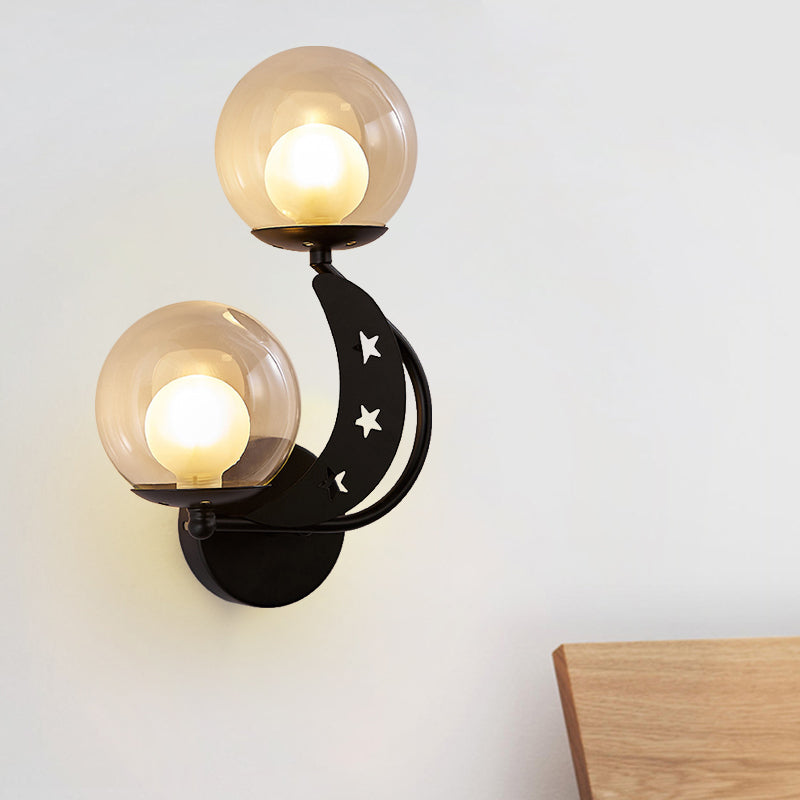 Left/Right Ball Wall Sconce Modern Style 2-Light Clear Glass Wall Mount Lamp Kit in Black/Gold Clearhalo 'Cast Iron' 'Glass' 'Industrial' 'Modern wall lights' 'Modern' 'Tiffany' 'Traditional wall lights' 'Wall Lamps & Sconces' 'Wall Lights' Lighting' 274214