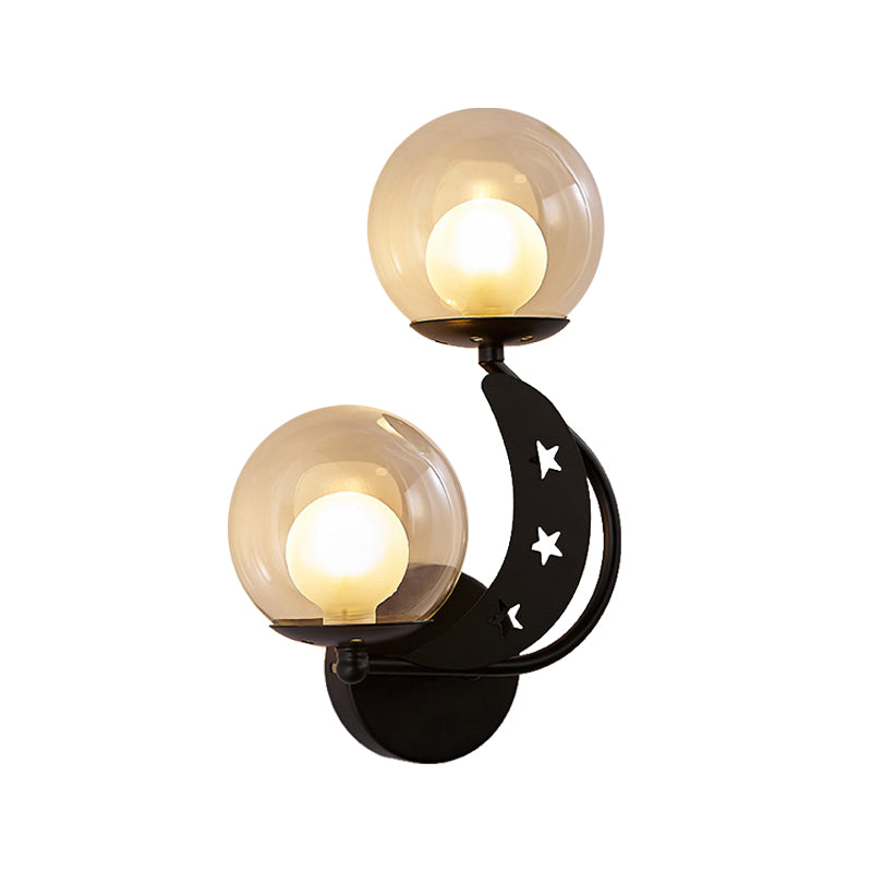 Left/Right Ball Wall Sconce Modern Style 2-Light Clear Glass Wall Mount Lamp Kit in Black/Gold Clearhalo 'Cast Iron' 'Glass' 'Industrial' 'Modern wall lights' 'Modern' 'Tiffany' 'Traditional wall lights' 'Wall Lamps & Sconces' 'Wall Lights' Lighting' 274216
