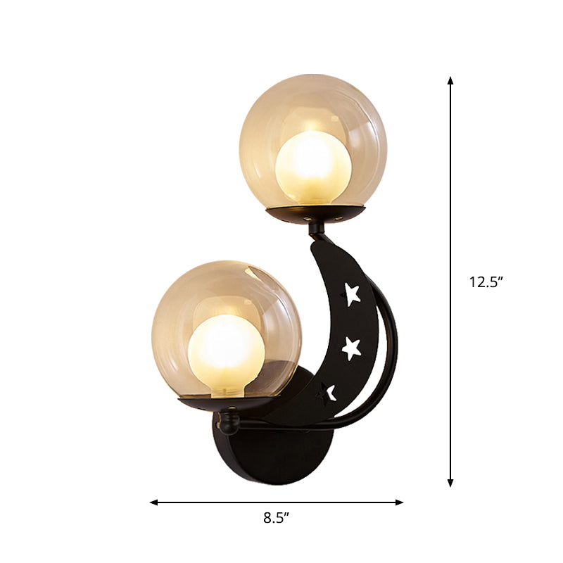 Left/Right Ball Wall Sconce Modern Style 2-Light Clear Glass Wall Mount Lamp Kit in Black/Gold Clearhalo 'Cast Iron' 'Glass' 'Industrial' 'Modern wall lights' 'Modern' 'Tiffany' 'Traditional wall lights' 'Wall Lamps & Sconces' 'Wall Lights' Lighting' 274217