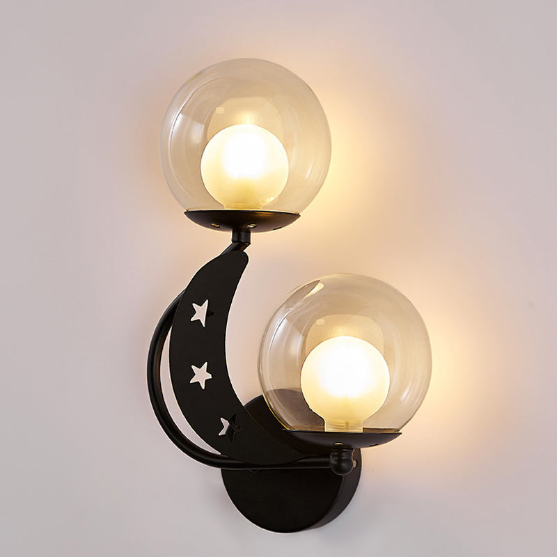Left/Right Ball Wall Sconce Modern Style 2-Light Clear Glass Wall Mount Lamp Kit in Black/Gold Black Left Clearhalo 'Cast Iron' 'Glass' 'Industrial' 'Modern wall lights' 'Modern' 'Tiffany' 'Traditional wall lights' 'Wall Lamps & Sconces' 'Wall Lights' Lighting' 274218