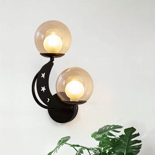 Left/Right Ball Wall Sconce Modern Style 2-Light Clear Glass Wall Mount Lamp Kit in Black/Gold Clearhalo 'Cast Iron' 'Glass' 'Industrial' 'Modern wall lights' 'Modern' 'Tiffany' 'Traditional wall lights' 'Wall Lamps & Sconces' 'Wall Lights' Lighting' 274219