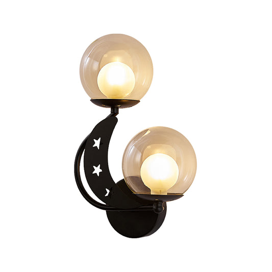 Left/Right Ball Wall Sconce Modern Style 2-Light Clear Glass Wall Mount Lamp Kit in Black/Gold Clearhalo 'Cast Iron' 'Glass' 'Industrial' 'Modern wall lights' 'Modern' 'Tiffany' 'Traditional wall lights' 'Wall Lamps & Sconces' 'Wall Lights' Lighting' 274221