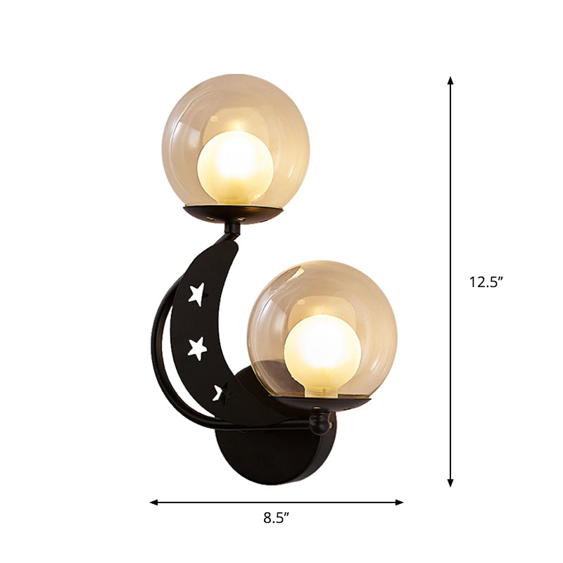 Left/Right Ball Wall Sconce Modern Style 2-Light Clear Glass Wall Mount Lamp Kit in Black/Gold Clearhalo 'Cast Iron' 'Glass' 'Industrial' 'Modern wall lights' 'Modern' 'Tiffany' 'Traditional wall lights' 'Wall Lamps & Sconces' 'Wall Lights' Lighting' 274222