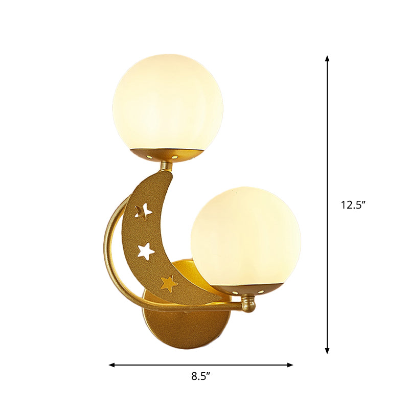 2 Bulbs Bedroom Sconce Light Contemporary Black/Gold Wall Lamp with Left/Right Milky Glass Ball Shade Clearhalo 'Cast Iron' 'Glass' 'Industrial' 'Modern wall lights' 'Modern' 'Tiffany' 'Traditional wall lights' 'Wall Lamps & Sconces' 'Wall Lights' Lighting' 274248