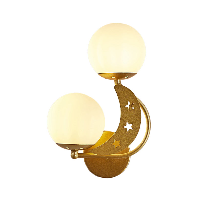 2 Bulbs Bedroom Sconce Light Contemporary Black/Gold Wall Lamp with Left/Right Milky Glass Ball Shade Clearhalo 'Cast Iron' 'Glass' 'Industrial' 'Modern wall lights' 'Modern' 'Tiffany' 'Traditional wall lights' 'Wall Lamps & Sconces' 'Wall Lights' Lighting' 274252