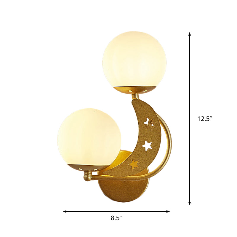 2 Bulbs Bedroom Sconce Light Contemporary Black/Gold Wall Lamp with Left/Right Milky Glass Ball Shade Clearhalo 'Cast Iron' 'Glass' 'Industrial' 'Modern wall lights' 'Modern' 'Tiffany' 'Traditional wall lights' 'Wall Lamps & Sconces' 'Wall Lights' Lighting' 274253
