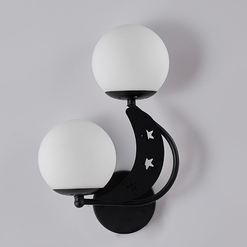 2 Bulbs Bedroom Sconce Light Contemporary Black/Gold Wall Lamp with Left/Right Milky Glass Ball Shade Black Right Clearhalo 'Cast Iron' 'Glass' 'Industrial' 'Modern wall lights' 'Modern' 'Tiffany' 'Traditional wall lights' 'Wall Lamps & Sconces' 'Wall Lights' Lighting' 274254