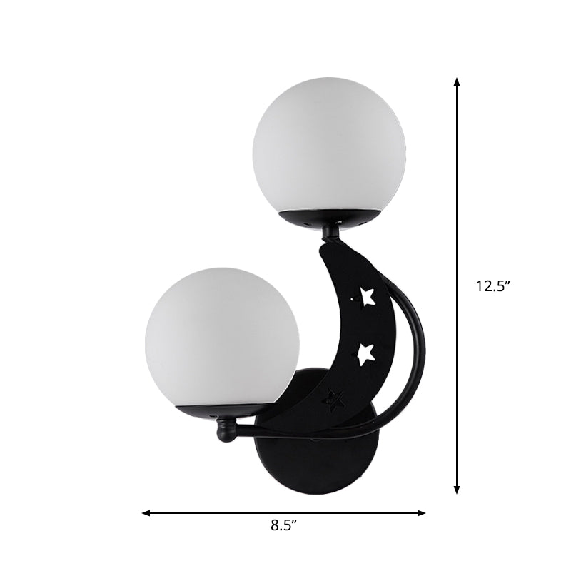 2 Bulbs Bedroom Sconce Light Contemporary Black/Gold Wall Lamp with Left/Right Milky Glass Ball Shade Clearhalo 'Cast Iron' 'Glass' 'Industrial' 'Modern wall lights' 'Modern' 'Tiffany' 'Traditional wall lights' 'Wall Lamps & Sconces' 'Wall Lights' Lighting' 274259