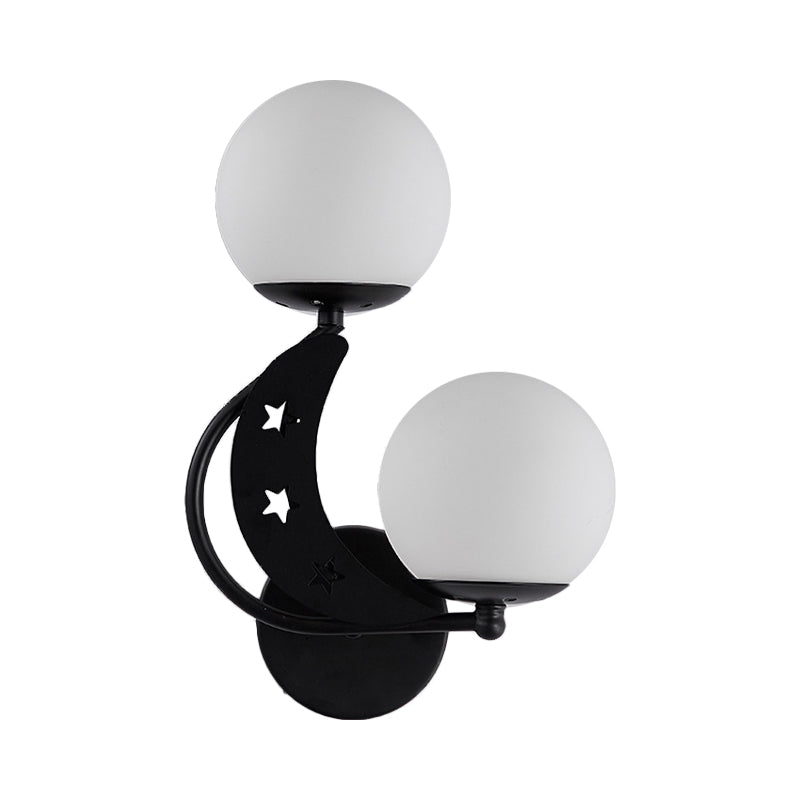 2 Bulbs Bedroom Sconce Light Contemporary Black/Gold Wall Lamp with Left/Right Milky Glass Ball Shade Clearhalo 'Cast Iron' 'Glass' 'Industrial' 'Modern wall lights' 'Modern' 'Tiffany' 'Traditional wall lights' 'Wall Lamps & Sconces' 'Wall Lights' Lighting' 274264
