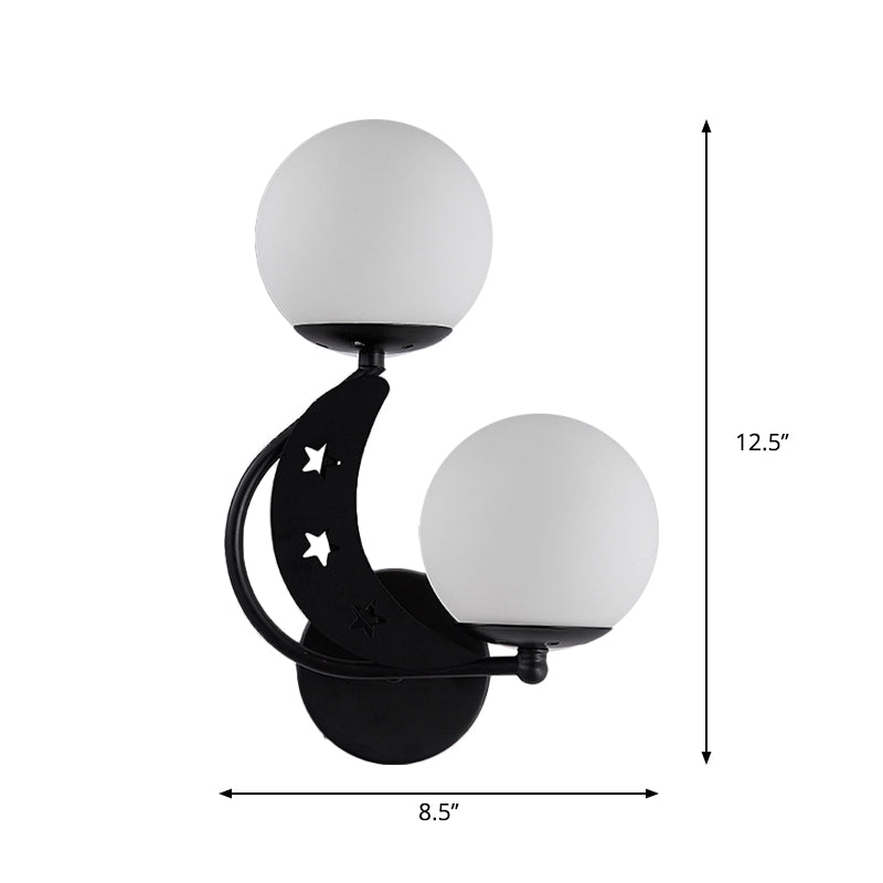 2 Bulbs Bedroom Sconce Light Contemporary Black/Gold Wall Lamp with Left/Right Milky Glass Ball Shade Clearhalo 'Cast Iron' 'Glass' 'Industrial' 'Modern wall lights' 'Modern' 'Tiffany' 'Traditional wall lights' 'Wall Lamps & Sconces' 'Wall Lights' Lighting' 274265