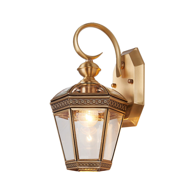 Traditionalism Geometric Wall Mount Light Single Bulb Brass Metal Wall Lighting Fixture for Balcony, 6"/7.5" Wide Clearhalo 'Wall Lamps & Sconces' 'Wall Lights' Lighting' 274269