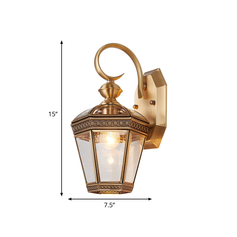 Traditionalism Geometric Wall Mount Light Single Bulb Brass Metal Wall Lighting Fixture for Balcony, 6"/7.5" Wide Clearhalo 'Wall Lamps & Sconces' 'Wall Lights' Lighting' 274270