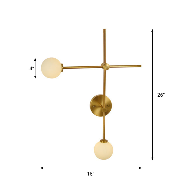 Crossed Wall Mount Lamp Modernist Closed Glass 2-Light Gold Sconce Light Fixture Clearhalo 'Cast Iron' 'Glass' 'Industrial' 'Modern wall lights' 'Modern' 'Tiffany' 'Traditional wall lights' 'Wall Lamps & Sconces' 'Wall Lights' Lighting' 274281