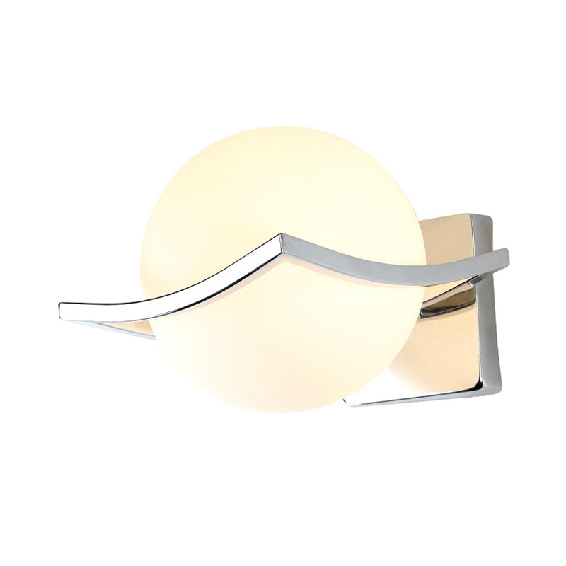 Globe Bedroom Wall Sconce Light Matte White Glass 1 Bulb Minimalist Wall Mount Lamp in Chrome Box Clearhalo 'Cast Iron' 'Glass' 'Industrial' 'Modern wall lights' 'Modern' 'Tiffany' 'Traditional wall lights' 'Wall Lamps & Sconces' 'Wall Lights' Lighting' 274286