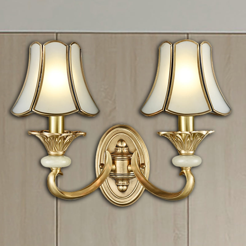 Metal Brass Sconce Light Fixture Flared 1/2 Heads Traditional Wall Mount Lamp for Living Room 2.0 Brass Clearhalo 'Wall Lamps & Sconces' 'Wall Lights' Lighting' 274323