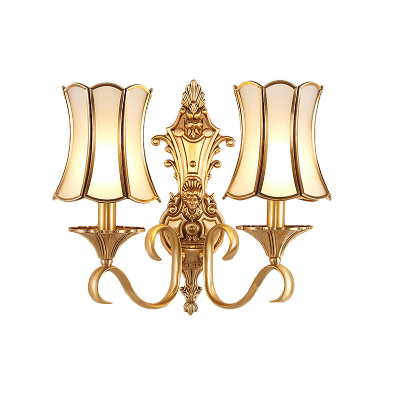 1/2 Bulbs Wall Sconce Traditional Brass Curved Metal Wall Light Fixture for Living Room Clearhalo 'Wall Lamps & Sconces' 'Wall Lights' Lighting' 274337