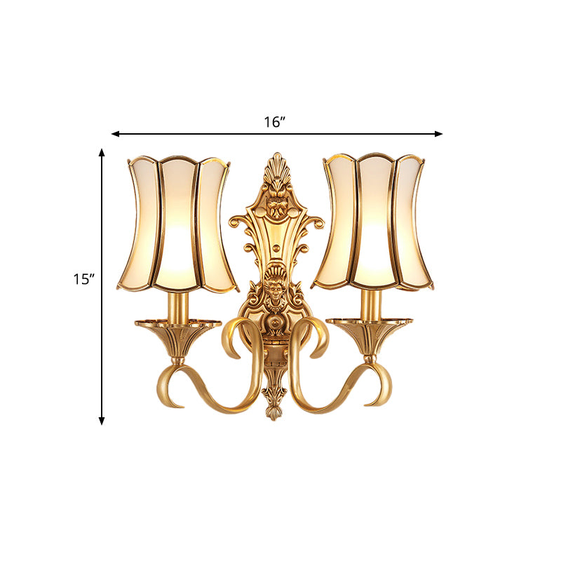 1/2 Bulbs Wall Sconce Traditional Brass Curved Metal Wall Light Fixture for Living Room Clearhalo 'Wall Lamps & Sconces' 'Wall Lights' Lighting' 274338