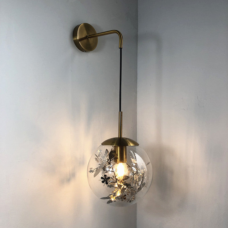 6"/8" W Simple Sphere Sconce Light Clear Glass 1 Light Silver/Gold Wall Mount Light Fixture with Shattered Leaf Silver Clearhalo 'Cast Iron' 'Glass' 'Industrial' 'Modern wall lights' 'Modern' 'Tiffany' 'Traditional wall lights' 'Wall Lamps & Sconces' 'Wall Lights' Lighting' 274339