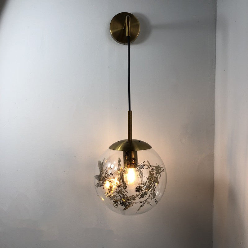 6"/8" W Simple Sphere Sconce Light Clear Glass 1 Light Silver/Gold Wall Mount Light Fixture with Shattered Leaf Clearhalo 'Cast Iron' 'Glass' 'Industrial' 'Modern wall lights' 'Modern' 'Tiffany' 'Traditional wall lights' 'Wall Lamps & Sconces' 'Wall Lights' Lighting' 274340