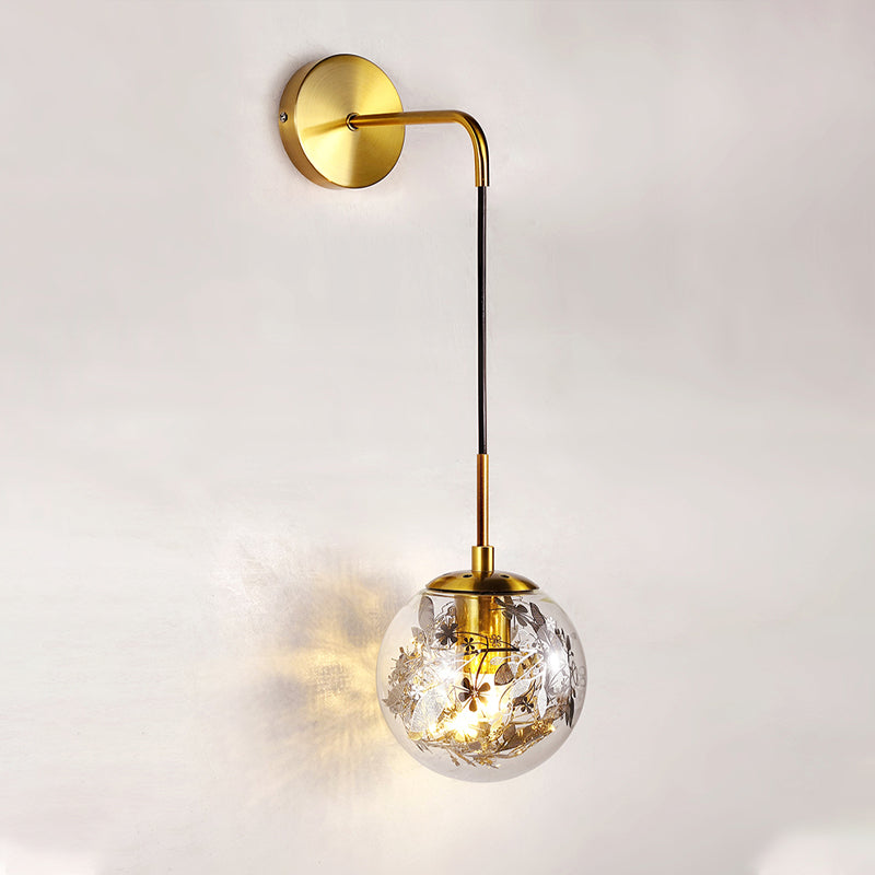 6"/8" W Simple Sphere Sconce Light Clear Glass 1 Light Silver/Gold Wall Mount Light Fixture with Shattered Leaf Clearhalo 'Cast Iron' 'Glass' 'Industrial' 'Modern wall lights' 'Modern' 'Tiffany' 'Traditional wall lights' 'Wall Lamps & Sconces' 'Wall Lights' Lighting' 274341