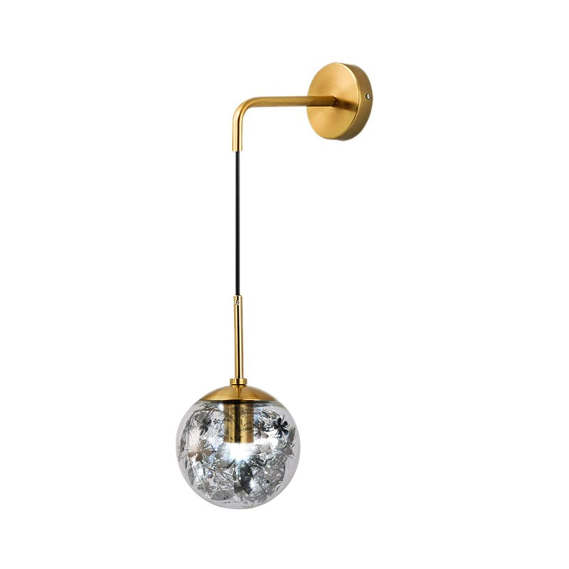 6"/8" W Simple Sphere Sconce Light Clear Glass 1 Light Silver/Gold Wall Mount Light Fixture with Shattered Leaf Clearhalo 'Cast Iron' 'Glass' 'Industrial' 'Modern wall lights' 'Modern' 'Tiffany' 'Traditional wall lights' 'Wall Lamps & Sconces' 'Wall Lights' Lighting' 274343