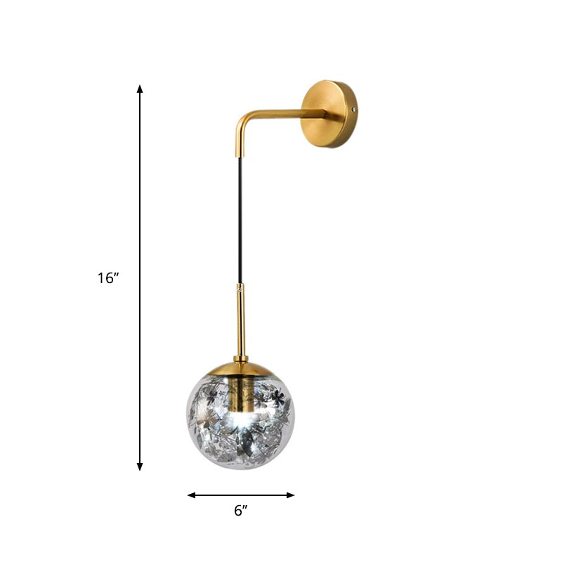 6"/8" W Simple Sphere Sconce Light Clear Glass 1 Light Silver/Gold Wall Mount Light Fixture with Shattered Leaf Clearhalo 'Cast Iron' 'Glass' 'Industrial' 'Modern wall lights' 'Modern' 'Tiffany' 'Traditional wall lights' 'Wall Lamps & Sconces' 'Wall Lights' Lighting' 274344