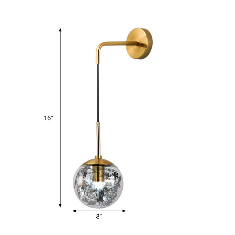 6"/8" W Simple Sphere Sconce Light Clear Glass 1 Light Silver/Gold Wall Mount Light Fixture with Shattered Leaf Clearhalo 'Cast Iron' 'Glass' 'Industrial' 'Modern wall lights' 'Modern' 'Tiffany' 'Traditional wall lights' 'Wall Lamps & Sconces' 'Wall Lights' Lighting' 274345
