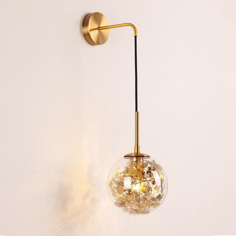 6"/8" W Simple Sphere Sconce Light Clear Glass 1 Light Silver/Gold Wall Mount Light Fixture with Shattered Leaf Gold Clearhalo 'Cast Iron' 'Glass' 'Industrial' 'Modern wall lights' 'Modern' 'Tiffany' 'Traditional wall lights' 'Wall Lamps & Sconces' 'Wall Lights' Lighting' 274346