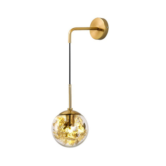 6"/8" W Simple Sphere Sconce Light Clear Glass 1 Light Silver/Gold Wall Mount Light Fixture with Shattered Leaf Clearhalo 'Cast Iron' 'Glass' 'Industrial' 'Modern wall lights' 'Modern' 'Tiffany' 'Traditional wall lights' 'Wall Lamps & Sconces' 'Wall Lights' Lighting' 274350