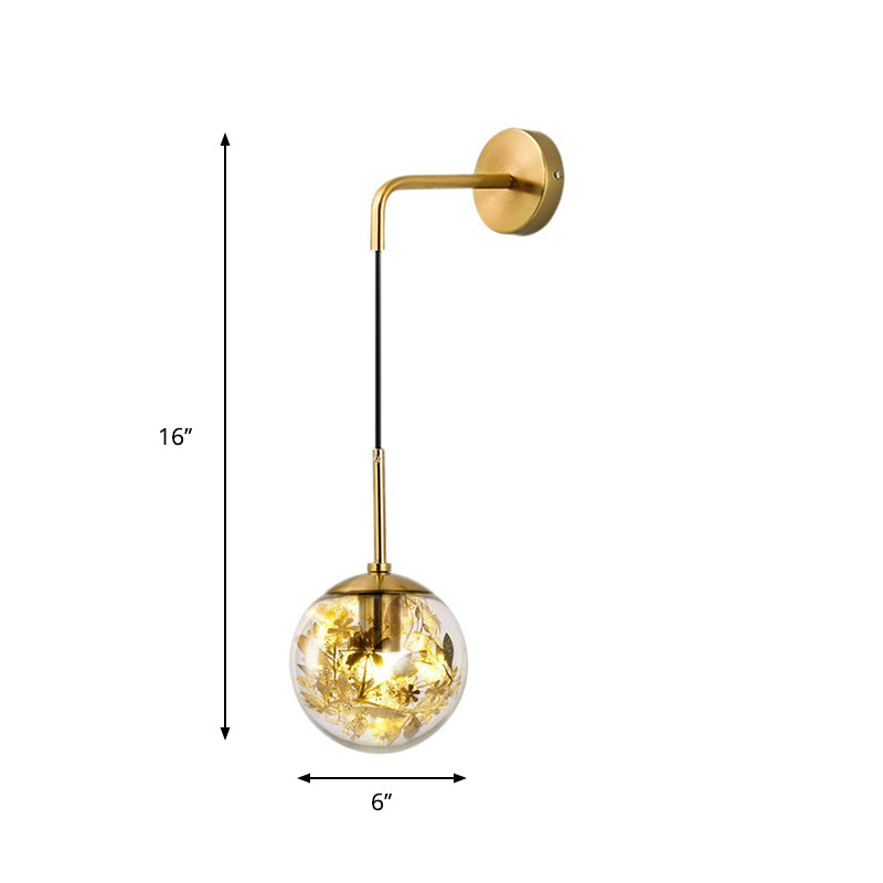 6"/8" W Simple Sphere Sconce Light Clear Glass 1 Light Silver/Gold Wall Mount Light Fixture with Shattered Leaf Clearhalo 'Cast Iron' 'Glass' 'Industrial' 'Modern wall lights' 'Modern' 'Tiffany' 'Traditional wall lights' 'Wall Lamps & Sconces' 'Wall Lights' Lighting' 274351