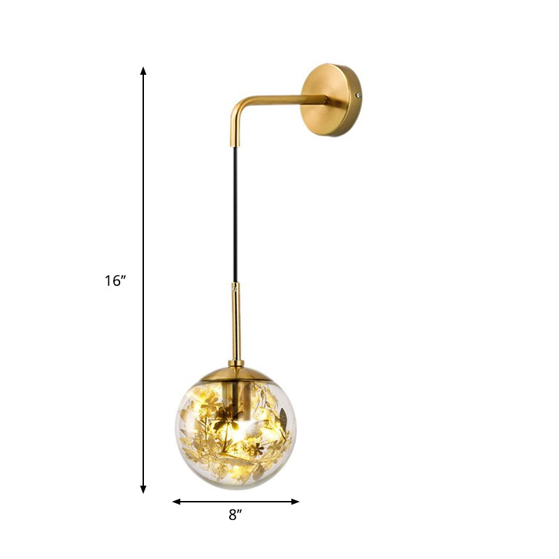 6"/8" W Simple Sphere Sconce Light Clear Glass 1 Light Silver/Gold Wall Mount Light Fixture with Shattered Leaf Clearhalo 'Cast Iron' 'Glass' 'Industrial' 'Modern wall lights' 'Modern' 'Tiffany' 'Traditional wall lights' 'Wall Lamps & Sconces' 'Wall Lights' Lighting' 274352