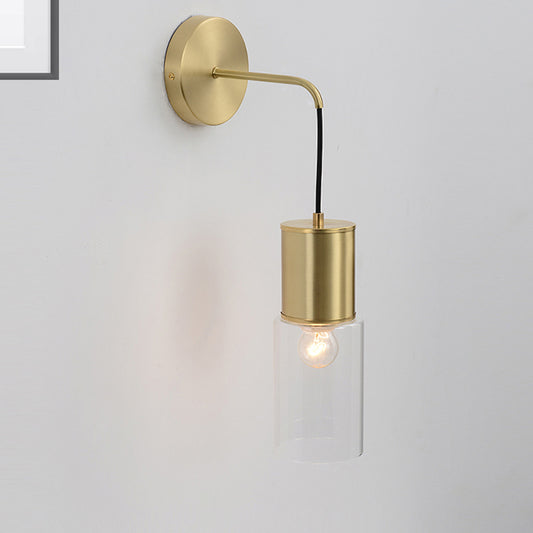 Brass Tube Wall Sconce Light Minimal Single Light Clear Glass Wall Mount Lamp Kit Brass Clearhalo 'Cast Iron' 'Glass' 'Industrial' 'Modern wall lights' 'Modern' 'Tiffany' 'Traditional wall lights' 'Wall Lamps & Sconces' 'Wall Lights' Lighting' 274353