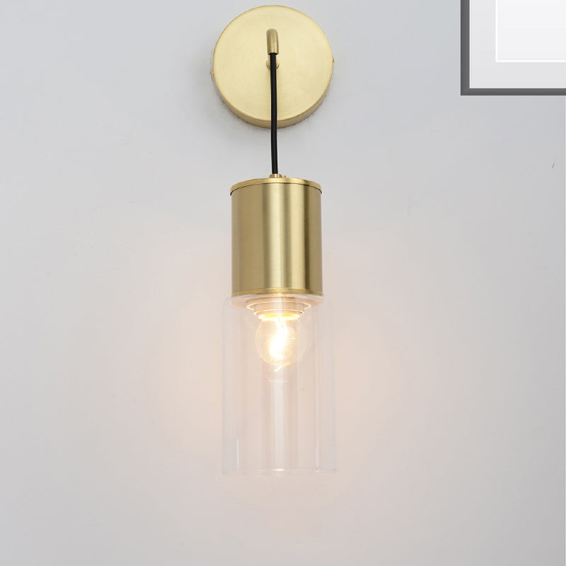 Brass Tube Wall Sconce Light Minimal Single Light Clear Glass Wall Mount Lamp Kit Clearhalo 'Cast Iron' 'Glass' 'Industrial' 'Modern wall lights' 'Modern' 'Tiffany' 'Traditional wall lights' 'Wall Lamps & Sconces' 'Wall Lights' Lighting' 274354