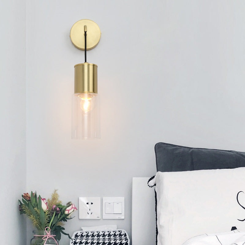 Brass Tube Wall Sconce Light Minimal Single Light Clear Glass Wall Mount Lamp Kit Clearhalo 'Cast Iron' 'Glass' 'Industrial' 'Modern wall lights' 'Modern' 'Tiffany' 'Traditional wall lights' 'Wall Lamps & Sconces' 'Wall Lights' Lighting' 274355