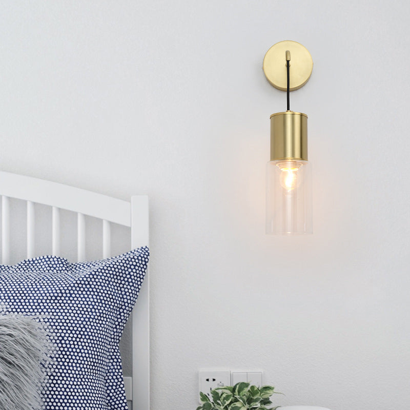 Brass Tube Wall Sconce Light Minimal Single Light Clear Glass Wall Mount Lamp Kit Clearhalo 'Cast Iron' 'Glass' 'Industrial' 'Modern wall lights' 'Modern' 'Tiffany' 'Traditional wall lights' 'Wall Lamps & Sconces' 'Wall Lights' Lighting' 274356