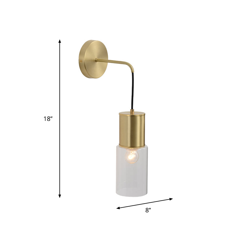 Brass Tube Wall Sconce Light Minimal Single Light Clear Glass Wall Mount Lamp Kit Clearhalo 'Cast Iron' 'Glass' 'Industrial' 'Modern wall lights' 'Modern' 'Tiffany' 'Traditional wall lights' 'Wall Lamps & Sconces' 'Wall Lights' Lighting' 274359