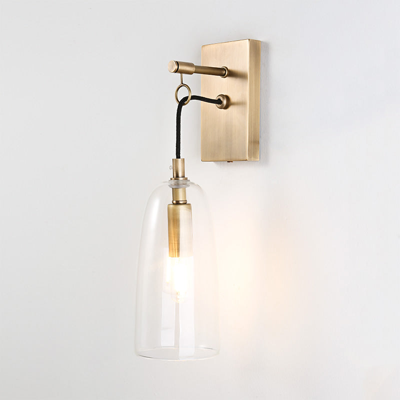 Flared Wall Mount Lamp Modern Style Clear Glass 1 Light Gold Sconce Light Fixture Clearhalo 'Cast Iron' 'Glass' 'Industrial' 'Modern wall lights' 'Modern' 'Tiffany' 'Traditional wall lights' 'Wall Lamps & Sconces' 'Wall Lights' Lighting' 274362