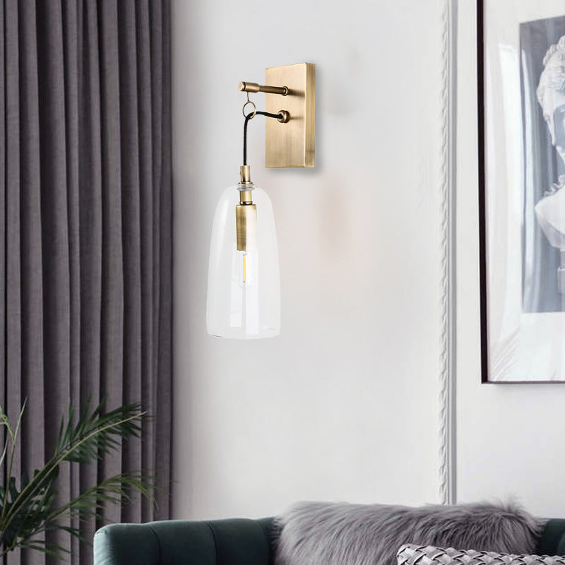 Flared Wall Mount Lamp Modern Style Clear Glass 1 Light Gold Sconce Light Fixture Clearhalo 'Cast Iron' 'Glass' 'Industrial' 'Modern wall lights' 'Modern' 'Tiffany' 'Traditional wall lights' 'Wall Lamps & Sconces' 'Wall Lights' Lighting' 274363
