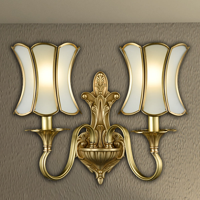 Traditional Curvy Sconce Light Fixture 1/2-Bulb Brass Metal Wall Lamp for Bedroom 2.0 Brass Clearhalo 'Wall Lamps & Sconces' 'Wall Lights' Lighting' 274373