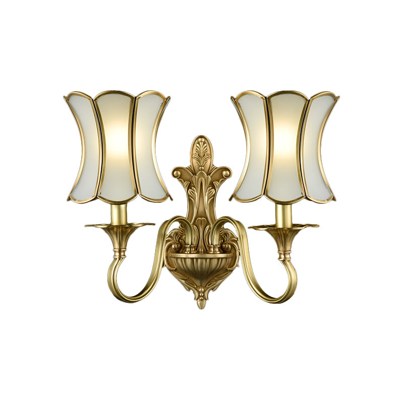 Traditional Curvy Sconce Light Fixture 1/2-Bulb Brass Metal Wall Lamp for Bedroom Clearhalo 'Wall Lamps & Sconces' 'Wall Lights' Lighting' 274376