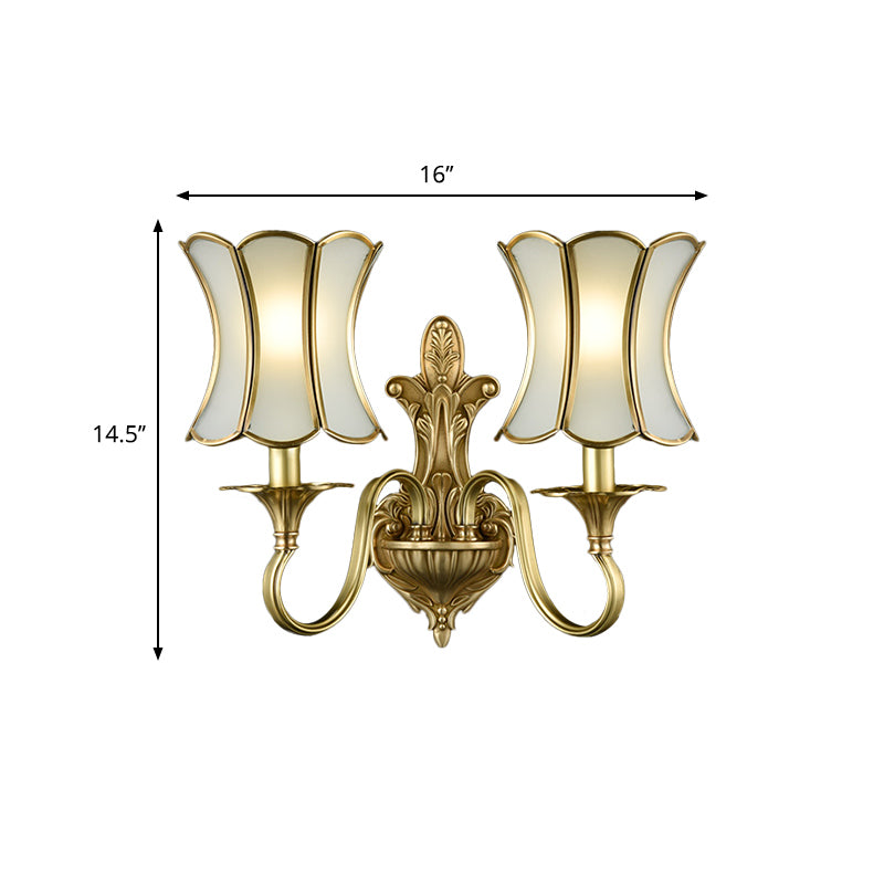 Traditional Curvy Sconce Light Fixture 1/2-Bulb Brass Metal Wall Lamp for Bedroom Clearhalo 'Wall Lamps & Sconces' 'Wall Lights' Lighting' 274377