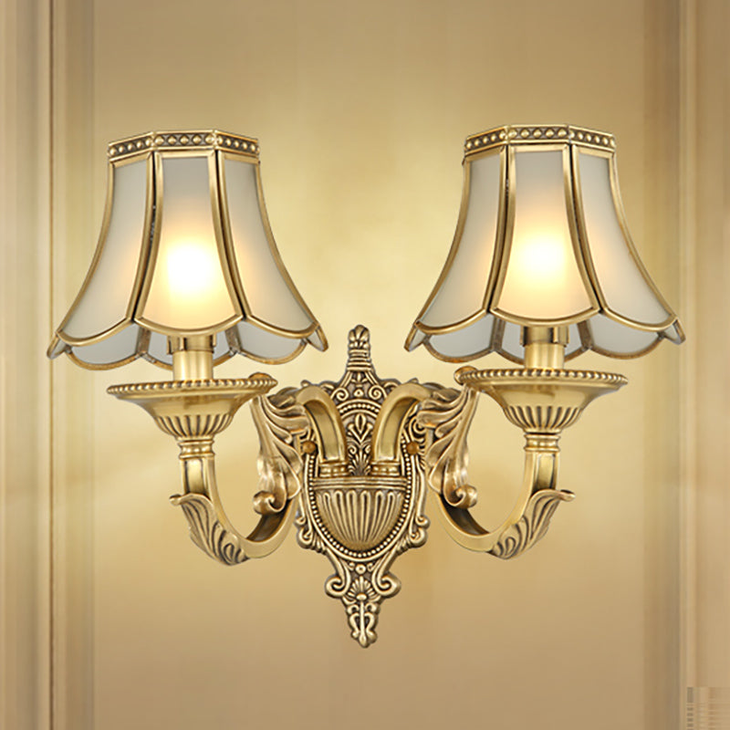 1/2-Head Bell Sconce Light Fixture Traditional Brass Metal Wall Light Sconce for Bedroom 2.0 Brass Clearhalo 'Wall Lamps & Sconces' 'Wall Lights' Lighting' 274383