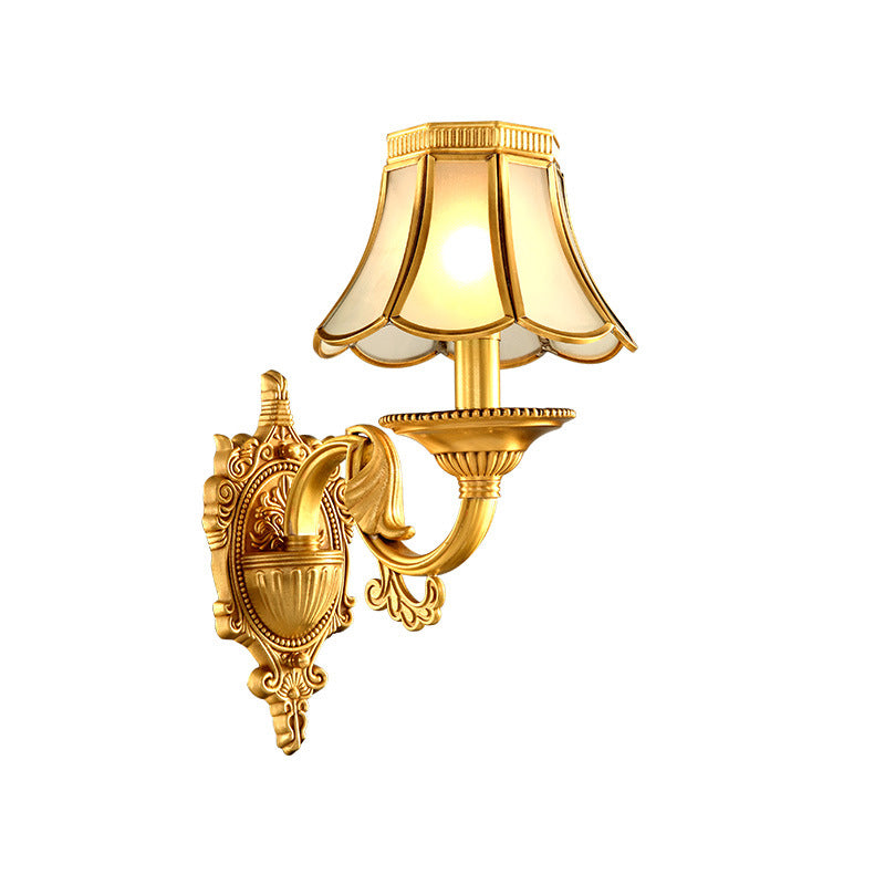 Traditional Scallop Sconce Light 1/2-Bulb Metal Wall Lighting Fixture in Brass for Living Room Clearhalo 'Wall Lamps & Sconces' 'Wall Lights' Lighting' 274438