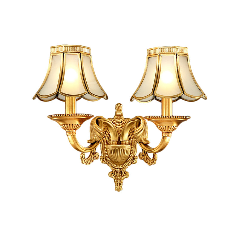 Traditional Scallop Sconce Light 1/2-Bulb Metal Wall Lighting Fixture in Brass for Living Room Clearhalo 'Wall Lamps & Sconces' 'Wall Lights' Lighting' 274444